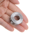 Hand holding Two Piece Split Shaft Collar Clamp On For 1/2 Inch Shafts, 1-1/8 Inch Outer Diameter, 13/32 Inch Width, 304 Stainless Steel
