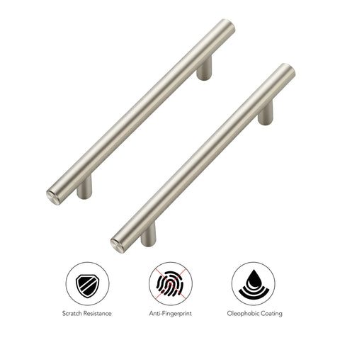 Two 30 Pack Brushed Nickel Cabinet Pulls 7-3/8 Inch Long Stainless Steel Kitchen Drawer Handles with scratch and fingerprint resistance icons.