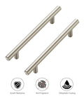 Close-up of 60 Pack Brushed Nickel Stainless Steel Cabinet Pulls for Kitchen Cabinets Drawers and Cupboards with anti-fingerprint feature.