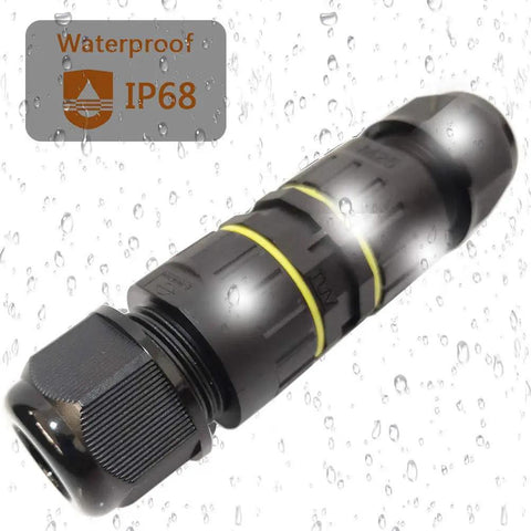 Outdoor IP68 Waterproof Junction Box 3 Way M25 Cable Connector For 6 to 11mm Wires with water droplets and IP68 label