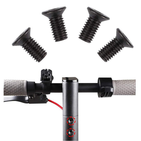 Rock Solid Electric Scooter Front Head Screw Kit With Hex Handles For M365 Models showing 4 black hex screws on scooter handlebars.