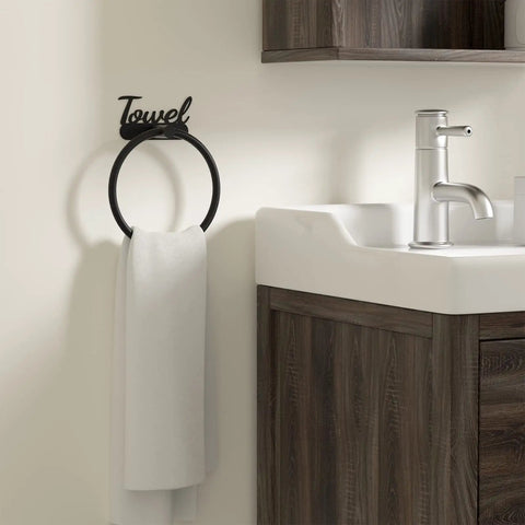 Rustproof Black Stainless Steel Towel Ring For Bathroom Wall Mounted Hand Towel Holder next to modern sink