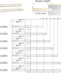 Heavy Duty Metal Drawer Slides 450mm Pack of Four White Roller Rails diagram showing lengths and pulling measurements.