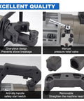 Close-up of the 1800W Portable Electric Hydraulic Rebar Bender, showcasing the anti-slip handle and manual pressure relief valve features.