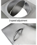 Close-up of Beefed Up Stainless Steel Dust And Fume Extraction Hood, 16X24 Inches showing 3-speed adjustment and handle design.