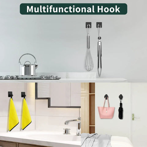 Multifunctional hook use in kitchen and bathroom from Matte Black 6 Piece Stainless Steel Bathroom Hardware Set With 16 Inch Wall Mount Hand Towel Bar Toilet Paper Holder Towel Ring And 3 Robe Hooks Dual Purpose Installation.