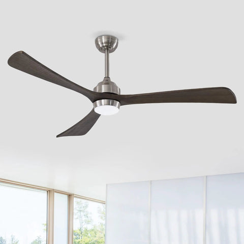 Neojoyoenix 62" 3PCS Solid Wood Blades Ceiling Fan with Lights Remote Control, showcasing dark wood blades and modern design.