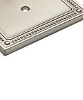 Close-up of beaded double rocker wall plate 2 gang ETL certified GFI outlet decorative switch cover brushed nickel finish corner detail