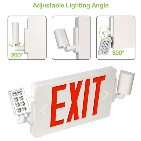 Red Exit Sign LED Emergency Light Kit 120-277V Universal Voltage Double Face With Two Adjustable Heads And Backup Battery