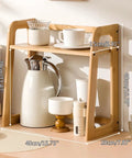 Natural Bamboo Coffee Station Organizer, 2-Tier Wooden Counter Shelf For Bar Gear And Syrup Bottles, Durable Dark Brown Finish.