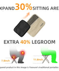 Ultra Portable 11.5 Inch Collapsible Camping Stool With Two Side Pockets showing size comparison with expanded sitting area and legroom