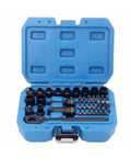 Top Shelf 37 Piece 1/4 Inch Drive Pass Through Ratchet Socket Set Featuring Metric Sockets in blue carry case, designed for home shop projects.