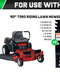 Mulching Blades For Toro Time Cutter 50 Inch Deck Zero Turn Mower Compatible With MX5000 MX5050 MX5060 SS5000 displayed.