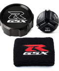 Ride Ready Front Brake Fluid Reservoir Protection Cover And Oil Filler Cap Sock For GSXR 600 750 1000 Motorcycles CNC 6061 Aluminum Black Finish