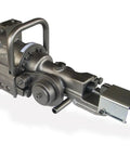 Heavy Duty Rebar Cutter And Bender, 10 Amp Motor Grinds Through 5/8 Inch Rod, showing machine design with steel blades, ready for rebar work.