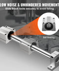 Side view of two 1200mm SFC20 guide rails with four SC20 slide blocks and rail supports