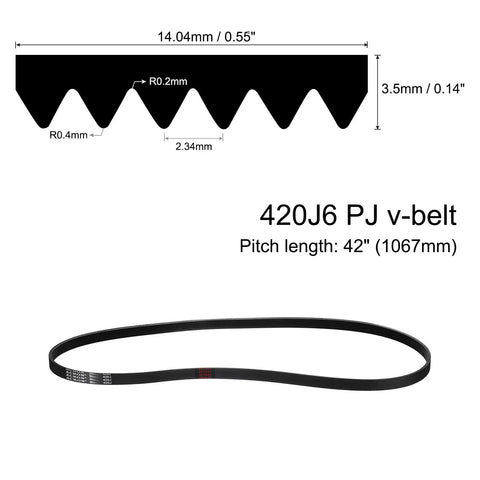 Diagram of 420J6 PJ V Ribbed Belt With 6 Ribs, 42 Inch Long, 0.55 Inch Wide, 0.14 Inch Thick
