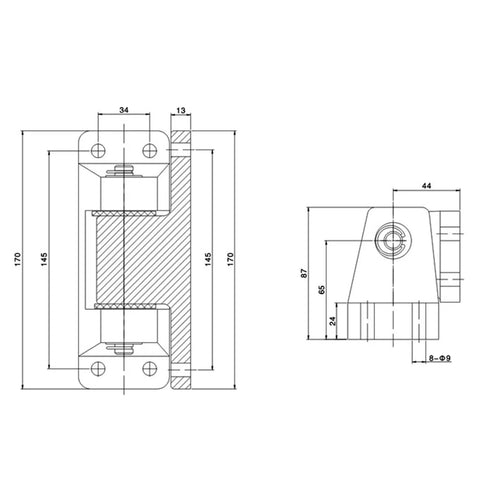 Rugged Aluminum Alloy Cold Storage Door Hinge YL-746 For Semi Embedded Install, One Piece, Built To Take A Beating Heavy Duty Industrial Grade Hardware, Durable Fridge And Freezer Door Pivot For Tough Kitchens Or Warehouses, technical drawing