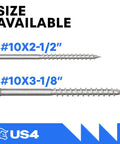 Built Tough Stainless Steel Self Drilling Screws With T25 Star Drive, Heavy Duty Deck And Framing Fasteners, Subfloor Board Hardware, Size Ten By Two Point Five Inch, 100 Count Bulk Pack displayed with sizes 10x2.5 and 10x3.125.