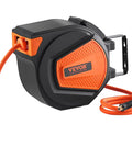 Retractable Air Hose Reel With Three Eighths Inch By Fifty Foot Hybrid Hose Up To 300 PSI For All Your Air Tools, 5 Foot Lead In