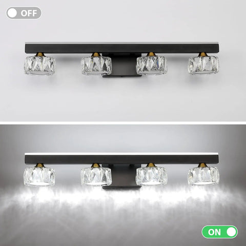 Three Light Crystal Bathroom Vanity Light Fixture Black Modern LED Wall Light 6000K Cool White Bath Light Over Mirror For Home And Master Bathrooms Looks Lit And Fresh