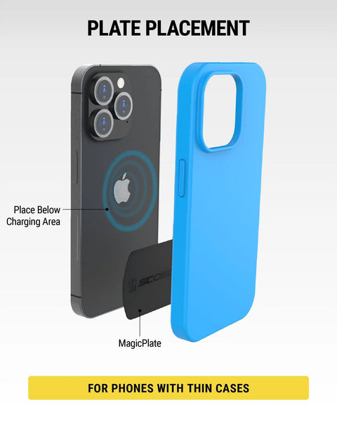 Premium Replacement Metal Plate Kit For Universal Magnetic Car Phone Mounts that Snaps Right On for thin cases placement guide.
