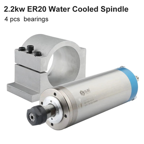 Heavy Duty Two Point Two Kilo Watt Water Cooled Cnc Router Spindle and aluminum mount for wood engraving.