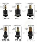 Six Piece Electric Drill Rivet Nut Mandrel Adapter Kit With Manual Hex Shaft For Bolt Insertion In Auto Work, Building, Furniture Fixing And Aviation Jobs. 6 sizes shown