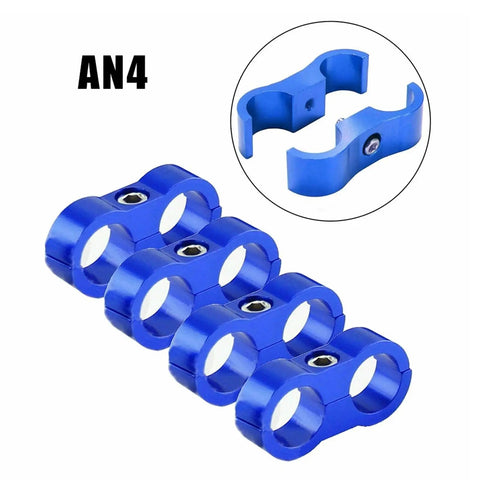 Top Tier 12 Piece Billet Aluminum Fuel Line Clamp Set With AN4 AN6 AN8 AN10 AN12 Hose Separators And Wire Kits For Serious Street Rides And Drag Racing Builds That Need Reliable Grip And Smooth Style. Blue AN4 billet aluminum fuel line clamp set, 12-piece hose separators