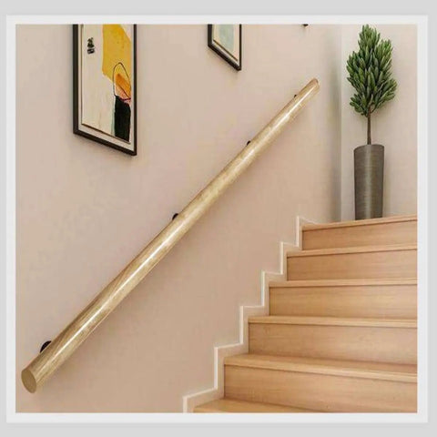 Dead Simple Install With Kickass Grip Premium Non Slip Solid Wood Wall Mount Shelf Bracket Kit Featuring Round Indoor Wooden Supports For Versatile Home Makeover 400cm on staircase with minimalistic decor.