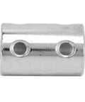 Straight Up Heavy Duty Five Piece Steel Shaft Coupling Set Featuring Flexible Motor Couplers For Smooth Mechanical Transmission showing a steel coupler with two holes.