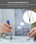 Stainless Steel Eyeglass Repair Kit With Nose Pad Pliers And Screwdriver For Quick Glasses Fixes Versatile Eyewear Maintenance And Easy Frame Adjustments 2Pcs Set image showing repair tools and eyeglasses.