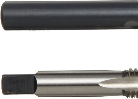 Close-up of drill bit and tap from Go-To Pro Grade High Speed Steel Drill Bit And Tap Set With Metal Case, Metric M2.5 To M12