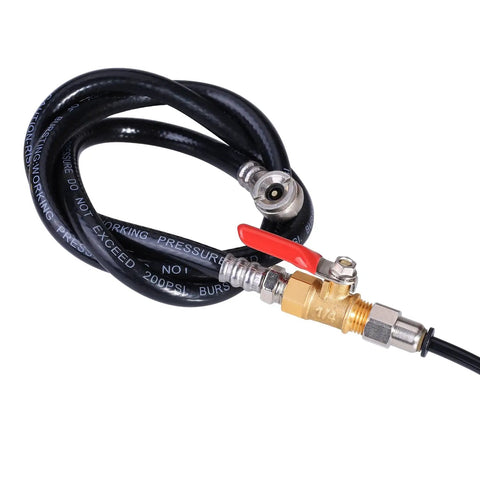 Brass 1/4 Inch NPT Air Compressor Valve Set, Heavy Duty Shutoff, Male To Female Pipe Fittings with black hose