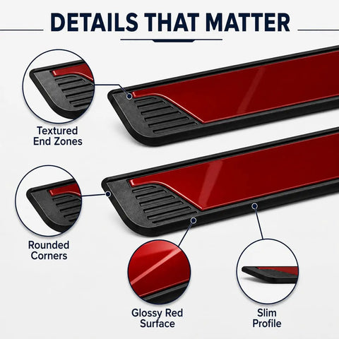 Ford Edge Door Sill Guards 4 Piece Set Glossy Red Peel And Stick Entry Trim Protectors detailing rounded corners and slim profile