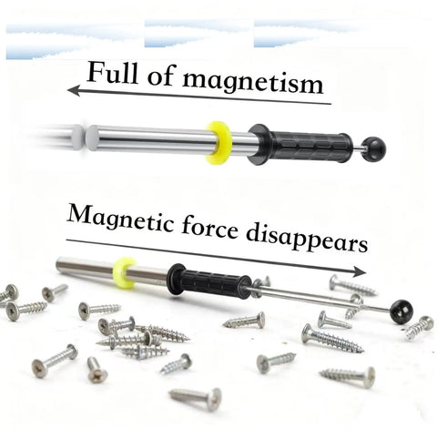 Magnetic Pickup Tool Wand With Release Handle For Nails Screws And Metal Scraps showing magnetism on screws.