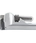 Close-up of Aluminum Heavy-Duty Adjustable 36-Inch Straight Pipe Wrench With Precision Milled Jaws For Superior Grip And Durability.