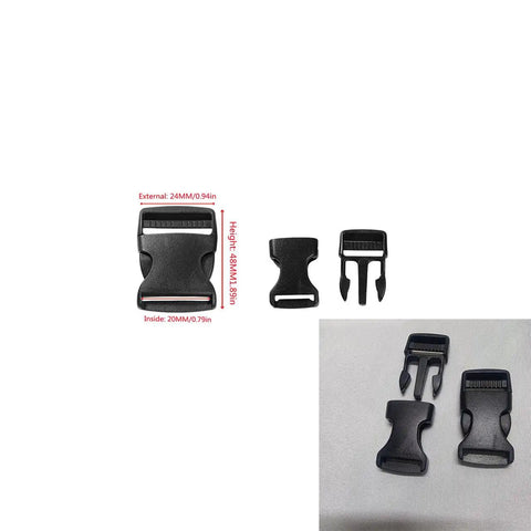 Heavy Duty Quick Side Release Buckle For Backpack Straps Built Tough Adjustable Plastic Clip Fasteners Durable Snap Buckle Clasp Fits 15mm 20mm 25mm 32mm 38mm 51mm Webbing Black shown in multiple sizes.