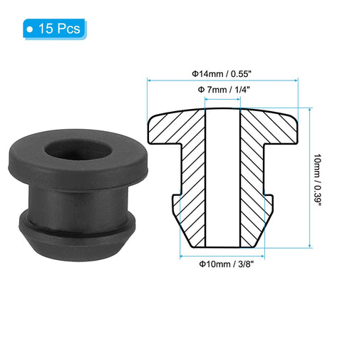 Diagram of Ten Millimeter Drill Hole Top Hat Rubber Grommets Three Eighths Inch Outer Diameter One Quarter Inch Inner Diameter Silicone Black