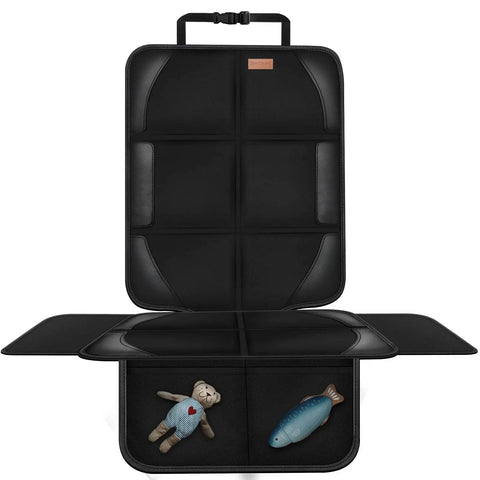 Kid Safe Car Seat Protector Cover With 600D Waterproof Non Slip Cushion Mat Large Size With Built In Storage Pockets, black