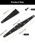 Product size details of Two Piece Strap Hinges 5 Inch Heavy Duty Tee Gate Hinge Set for Wooden Fences and Barn Doors with screws.