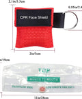 Set of 50 colorful CPR face shields with one-way valve, attached to a key ring with red carrying pouch.