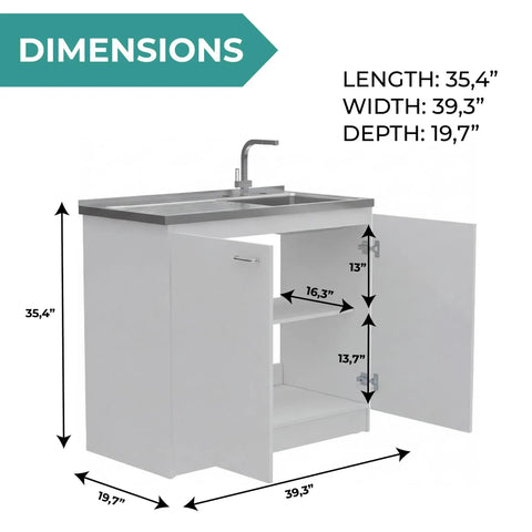 Utility Sink Base Cabinet With Integrated Stainless Steel Countertop Freestanding Cabinet With Double Doors And Built In Sink Heavy Duty Storage And Easy Cleanup With Ample Interior Shelf dimensions