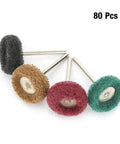 80 Pcs Premium Abrasive Wheel Brush Polishing Buffing Kit with four color wheel brushes for metal and wood grinding.