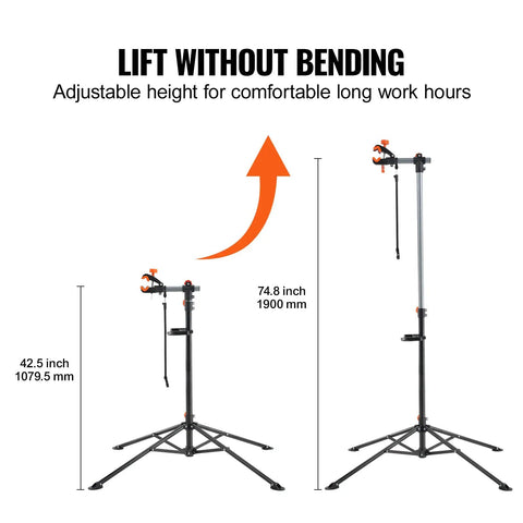 Heavy Duty Bike Repair Stand With Four Leg Base Adjustable 42.5 To 74.8 Inch Height foldable with magnetic tool tray