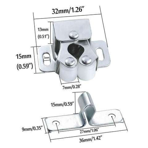 10 Pack Double Roller Catch Cabinet Latches With Spear Strike For Cupboard Closet Doors In Silver Built Tough Steel Nylon Construction