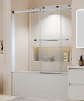 Frameless Sliding Bathtub Shower Door 60 X 60 Inch with Clear Tempered Glass in modern bathroom setting.