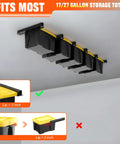 Garage Ceiling Storage Rack 16 Inch Overhead Tote System With Heavy Duty Adjustable Rails For Five Bins Not Included installed.