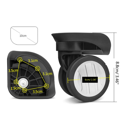 Heavy Duty Trolley Caster Replacement Set For Suitcases 360 Degree Wheel With Easy Maneuverability luggage wheel, 10cm, black ABS