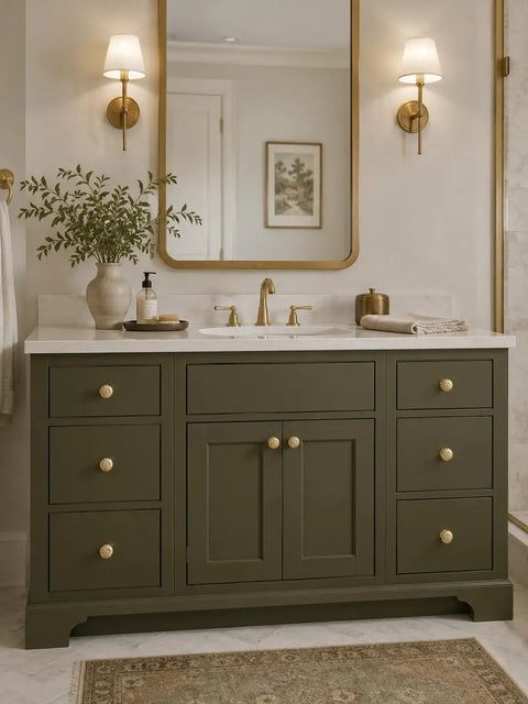Vanity with Unlacquered Brass Cabinet Knobs One And One Quarter Inch 2 Pack Living Finish Flower Hardware For Drawers Dressers